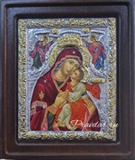Сладкое Лобзание Божья Матерь, икона шелкография, деревянный оклад, серебряная рамка