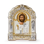 Спас Премудрый, греческая икона с серебряным окладом под оргстеклом