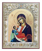 Икона Божией Матери "Утоли моя печали", 12х14 см, шелкография, серебряный оклад, золочение+, кристаллы Swarovski