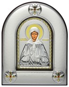 Святая блаженная Матрона Московская, серебряная икона в киоте со стеклом