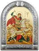 Георгий Победоносец, икона с серебряной рамкой