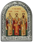 Cвятые Григорий, Иоанн, Василий, икона с серебряной рамкой