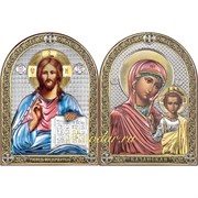 Венчальная пара серебряные иконы с позолотой и цветной эмалью (Казанская) 3769