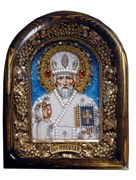 Николай Чудотворец, дивеевская икона из бисера и натуральных камней 3820