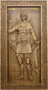 Георгий Победоносец, резная икона на дубовой цельноламельной доске (ростовая) 2893