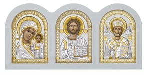 Триптих: Казанская Божия Матерь, Спаситель, Николай Чудотворец, деревянный оклад 3823