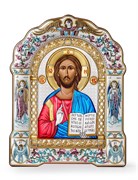 Господь Вседержитель, греческая икона, цветной оклад, белое дерево 3826