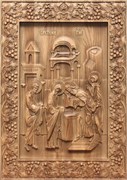 Сретение Господне, резная икона на дубовой цельноламельной доске 3849