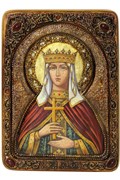 Рукописная икона Святая Мученица Людмила Чешская на кипарисе 3856