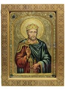 Рукописная икона в киоте под стеклом Святой Благоверный князь Вячеслав Чешский 3894