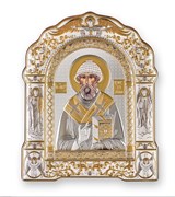 Икона Спиридон Тримифунтский, греческая икона с серебряным окладом под оргстеклом 3910