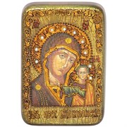 Казанская икона Божьей Матери в авторском стиле на мореном дубе