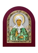 Матрона Московская, серебряная икона деревянный оклад цветная эмаль