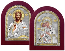 Венчальная пара, серебряные иконы с позолотой в деревянной рамке (Владимирская)
