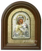 Владимирская Божья Матерь, серебряная икона в деревянном киоте, золочение