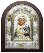 Владимирская Божья Матерь, греческая икона шелкография, серебряный оклад с виноградной лозой