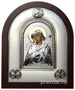 Семистрельная Божья Матерь, греческая икона шелкография, серебряный оклад