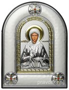 Матрона Московская, греческая икона шелкография, серебряный оклад, рамка в коже