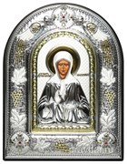 Матрона Московская, греческая икона шелкография, серебряный оклад с виноградной лозой, рамка в коже