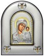 Казанская Божья Матерь, серебряная икона в киоте со стеклом