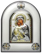Владимирская Божья Матерь, серебряная икона в киоте со стеклом