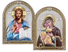 Венчальная пара серебряные иконы с позолотой и цветной эмалью (Владимирская)
