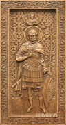 Иоанн Воин, резная икона на дубовой цельноламельной доске (ростовая)