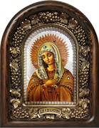 Умиление образ Божией Матери, дивеевская икона из бисера на перламутре ручной работы