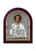 Пантелеймон целитель, серебряная икона с позолотой в деревянном окладе
