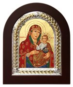 Иерусалимская Божья Матерь, икона шелкография, деревянный оклад, серебряная рамка